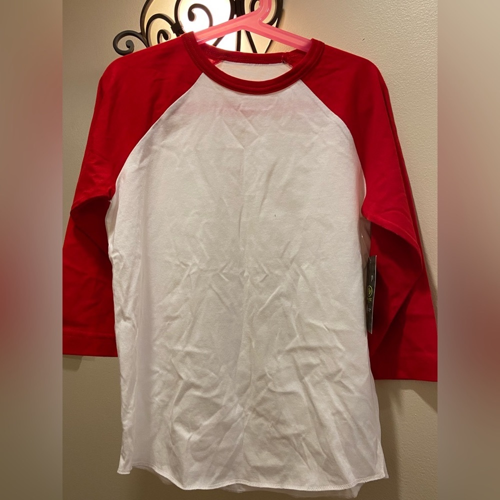 Kids Neutral red/white baseball shirt.  Size 8